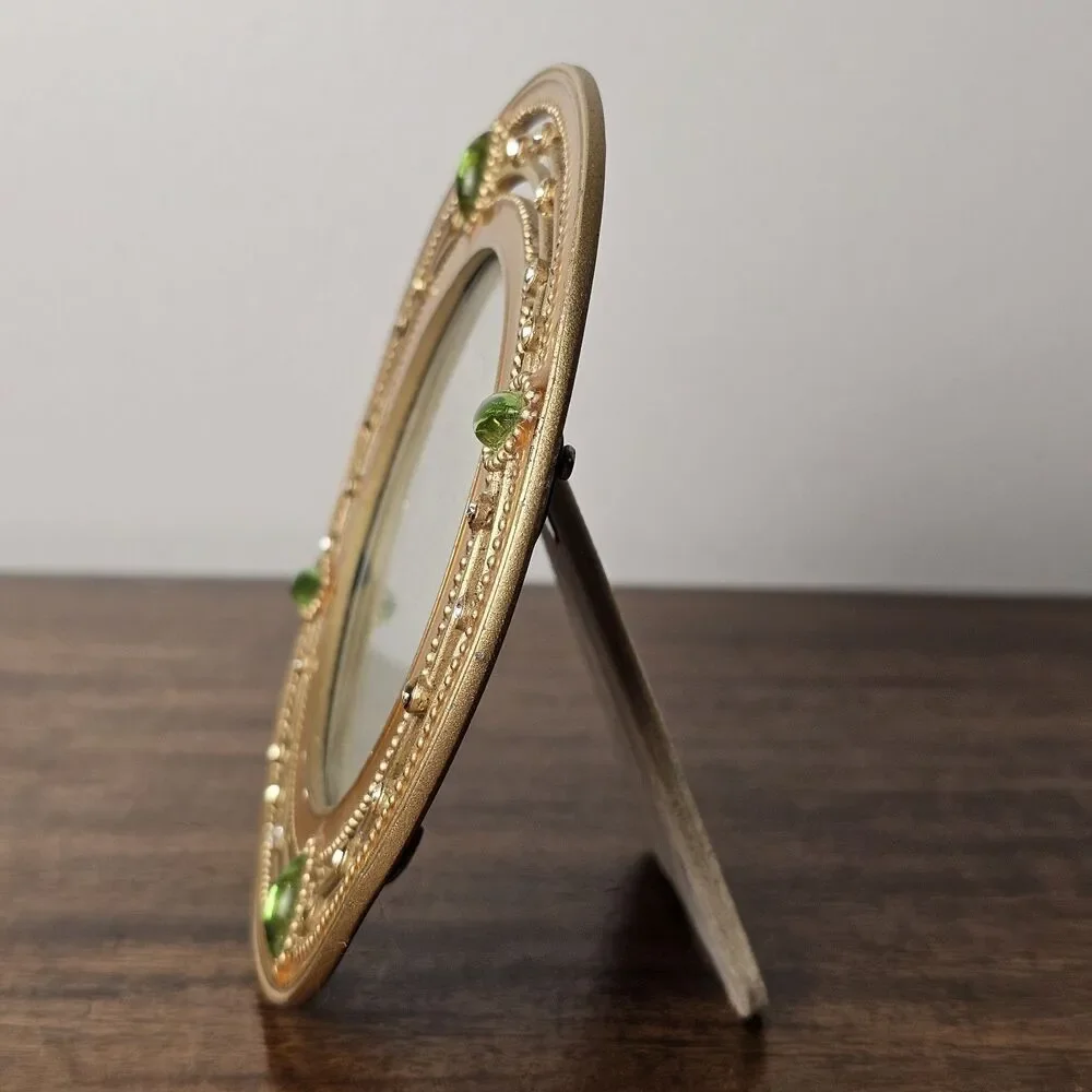Vintage Ashleigh Manor Round Gold Tone Enamel & Rhinestone Picture Frame